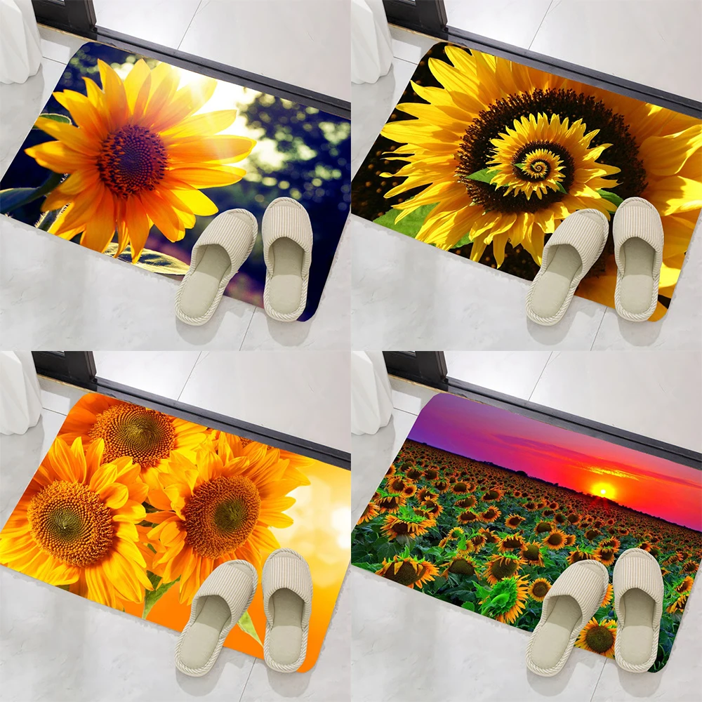 Sunflower pattern floor mat bathroom absorbent foot mat home decoration bedroom living room entrance door carpet