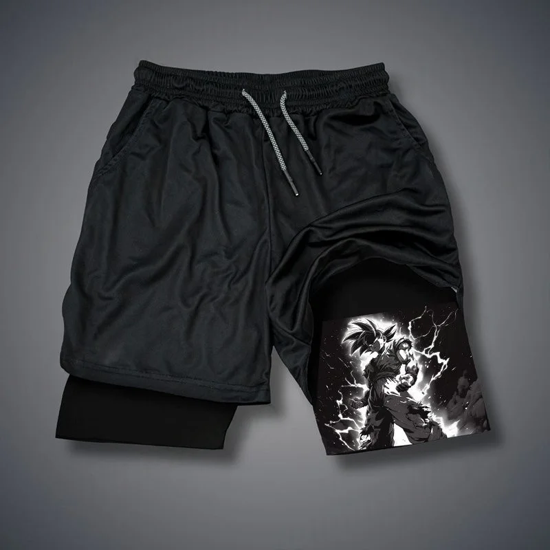 Officiële Dragon Ball Z-shorts uit 2025 - Goku dubbellaagse ademende sportshorts voor heren, Y2K-stijl losse pasvorm en zweetabsorberend