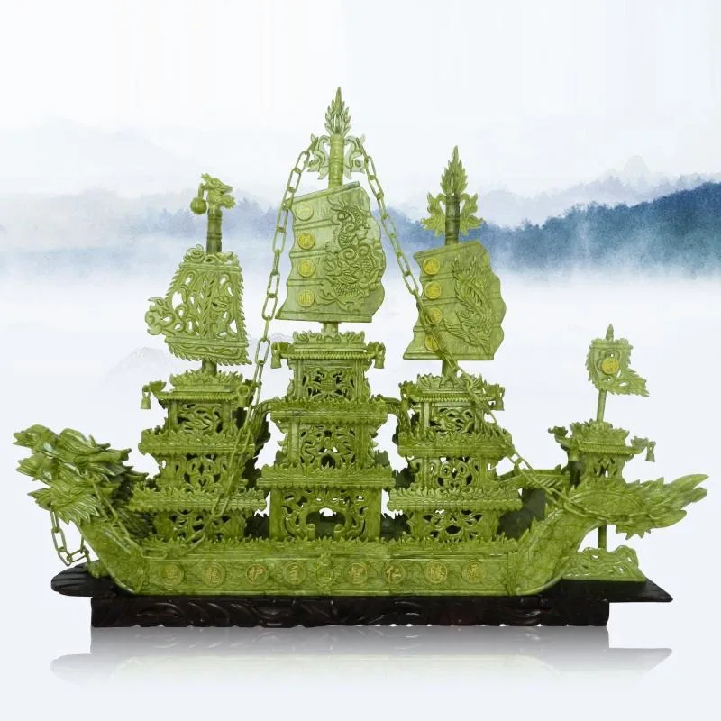 

Large jade 1.5 meters dragon boat ornament handicrafts, jade living room lobby ornament office opening gift