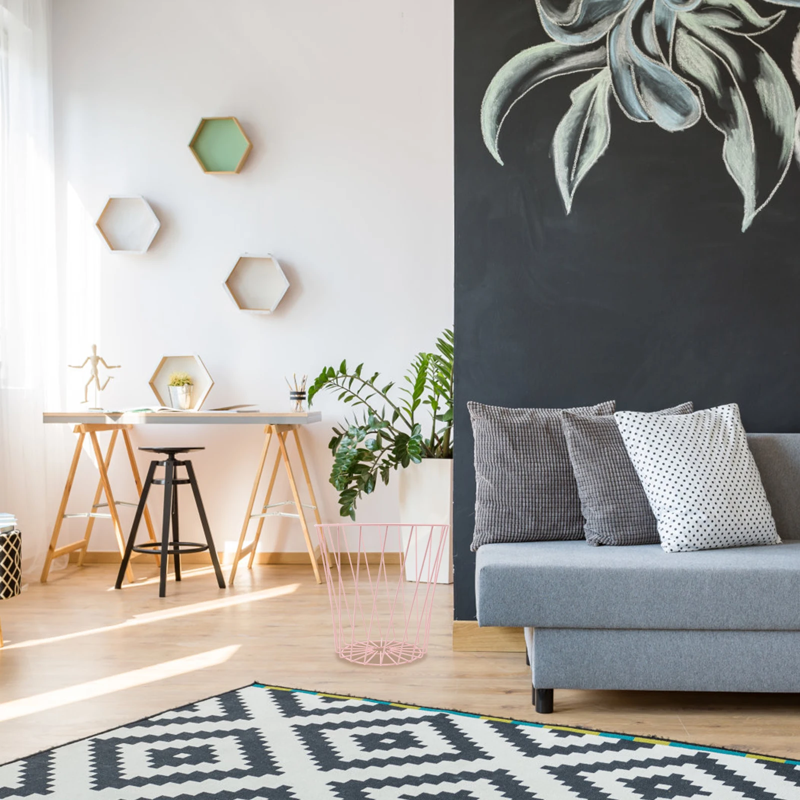 

Metal Umbrella Bucket Trash Can Pink Office Paper Basket Litter Container Kitchen Living Room Bedroom Home Decor High Capacity