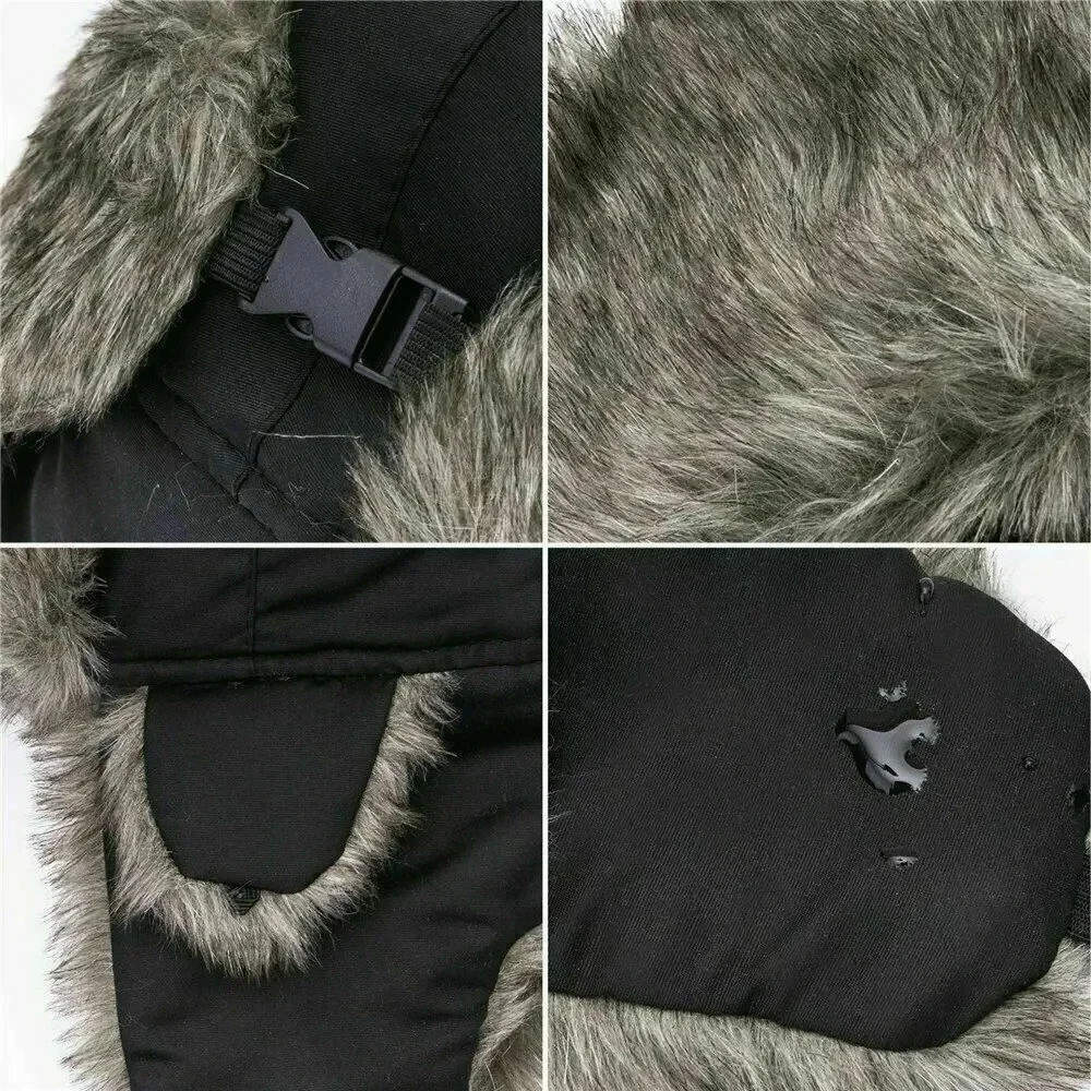 Unisex Warme Herren- und Damen-Trapper-Mütze, Aviator-Trooper-Ohrenklappenmütze, Winter-Ski-Mütze, Neue Er-Hüte, Russische Kunstfellmützen – Detail 6