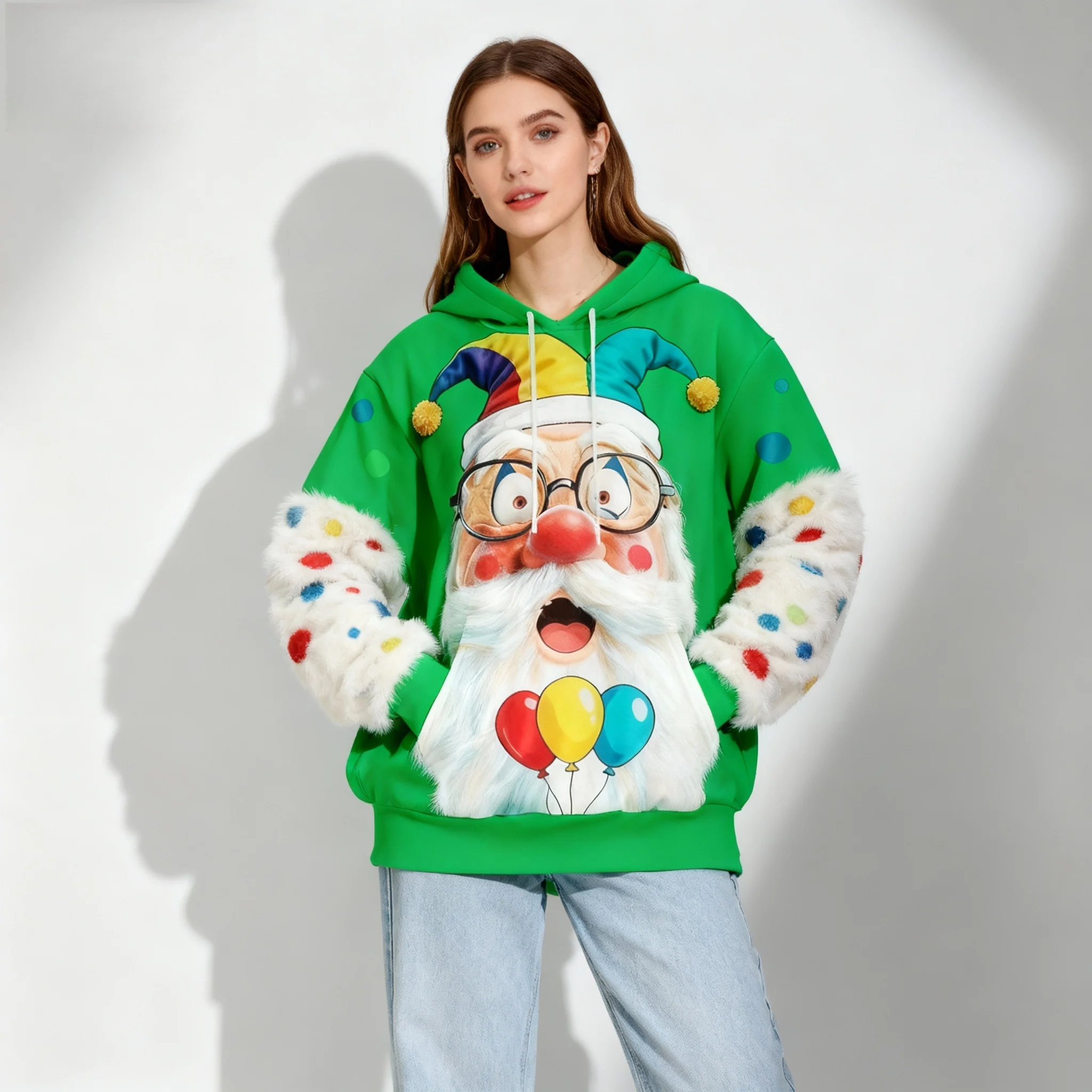 الخريف والشتاء عيد الميلاد لطيف الملونة مهرج قبعة سانتا كلوز هوديي أزياء الشارع المتضخم المرأة الكبار والأطفال أعلى #1