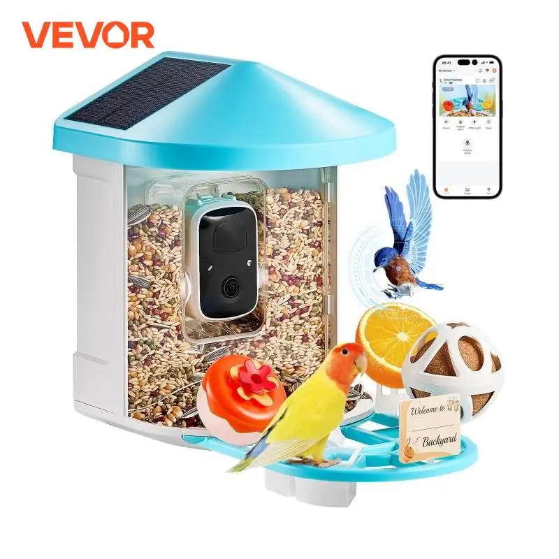 VEVOR Smart Bird Feeder with Camera 2K HD AI Identify 10000+ Bird Species Solar-Powered Bird Watching Camera with Auto Capture