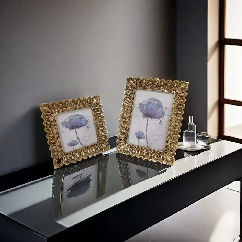 

Mutihome Nordic Minimalist Gold Resin Photo Frame Decoration European Retro Picture Frame Decoration Photo Hanging On The Wall
