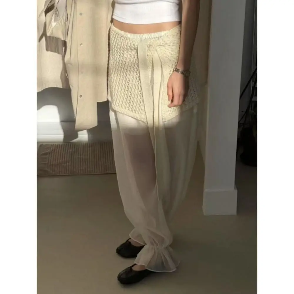 

Polyester Hollow Knitted Skirt See Through Harajuku Butt Curtain Y2K Streetwear High Waist Waist Scarf Dance Accessories