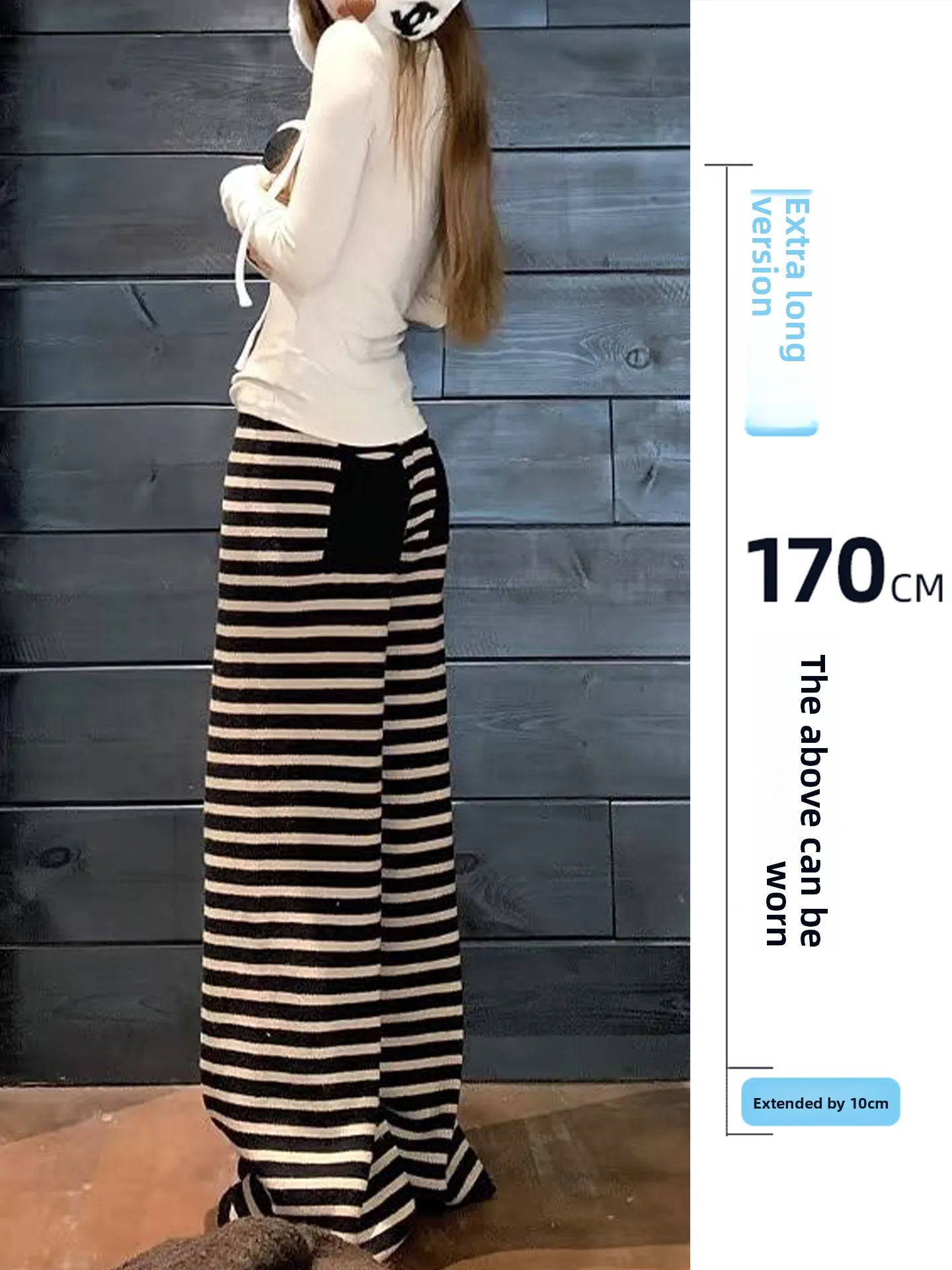 

High Waist Knitted Wide Leg Casual Pants Women's Autumn Winter American Sle Straight Tube Pants Striped Casual Trousers