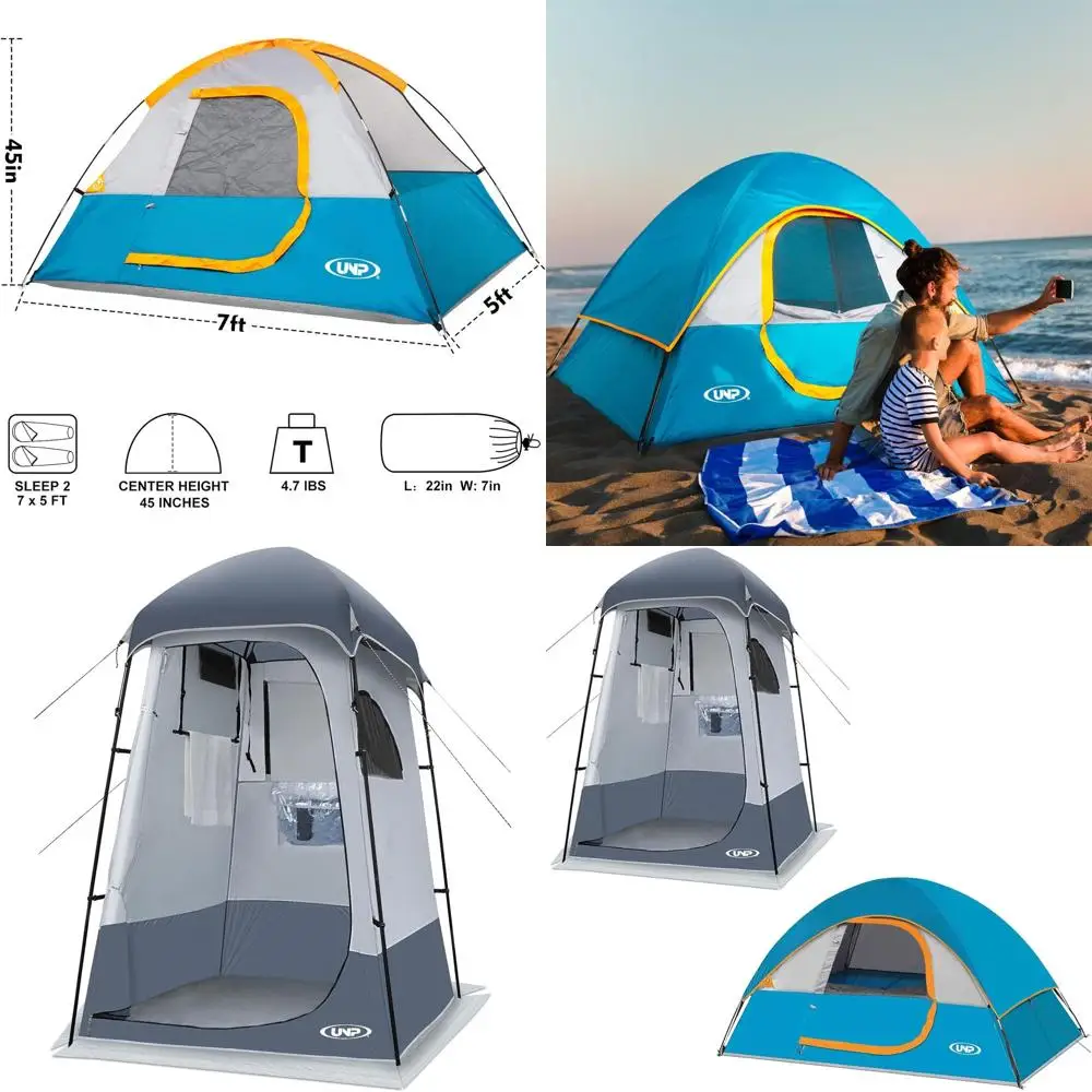 

Portable Outdoor Shower Tent and 2-Person Hiking Tent for Camping and Fishing