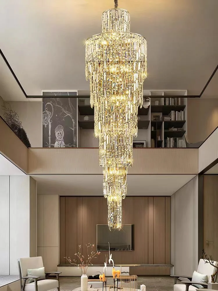 European Style Duplex Villa Staircase Luxury Crystal LED Pendant Lamps Living Dining Room Bedroom Chandelier Indoor Lights Decor