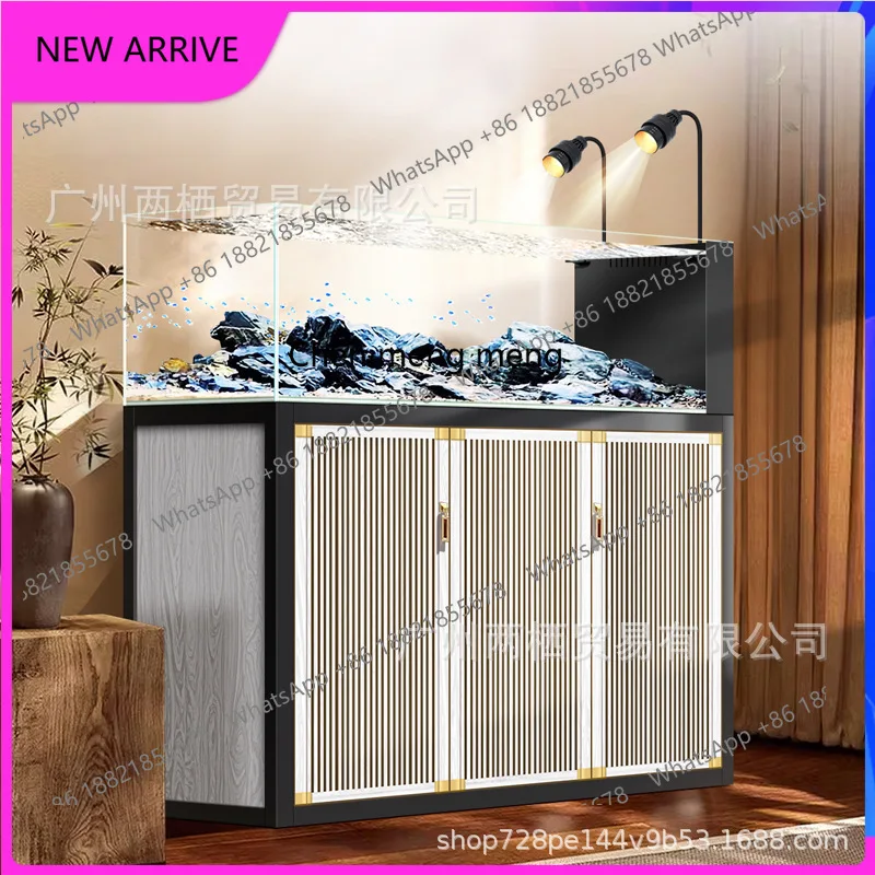 

C6601 living room large wild landscaping ecological bottom filter fish tank bottom cabinet full set of side overflow ultra white