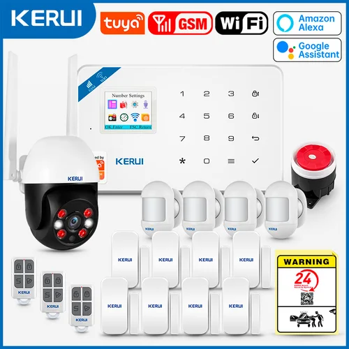 KERUI W181 Tuya WIFI inteligente sistema de alarma de seguridad GSM funciona con Alexa Detector de movimiento antirrobo para el hogar Sensor de puerta cámara exterior
