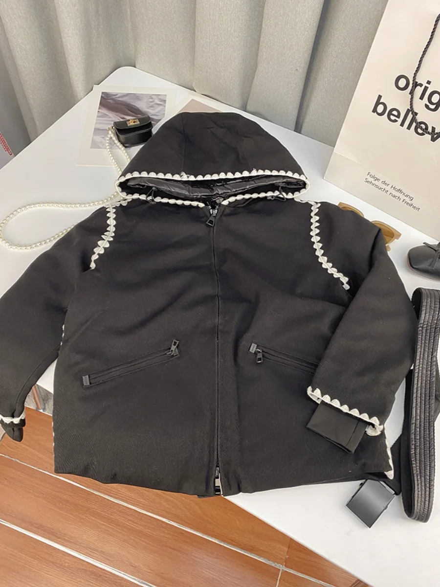 Winter 2023 Thiened White Du down Snowboard Jaet Women's High-End Sensation Color Blo Coat Long Sve Hooded Regular...