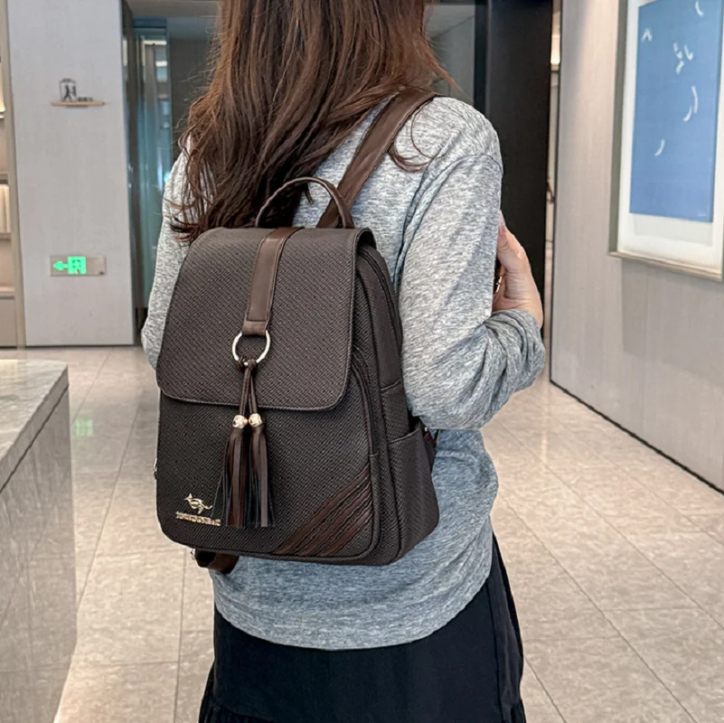 

2026 корейские новые модные роскошные дорожные рюкзаки из мягкой кожи с кисточками, женские сумки на плечо большой вместимости, сумки для ноутбука, школьная сумка