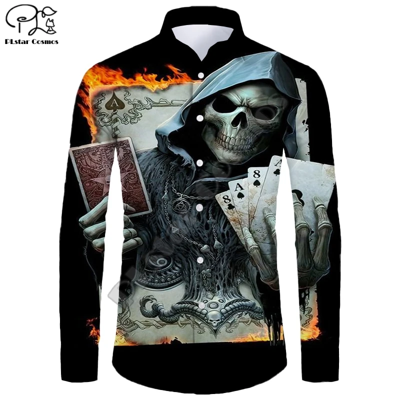 

New Hawaiian Shirt 3D Printing Halloween Series Grim Reaper Skull Ghost Cat Long Sleeve Shirt Casual Unisex Shirt W-3