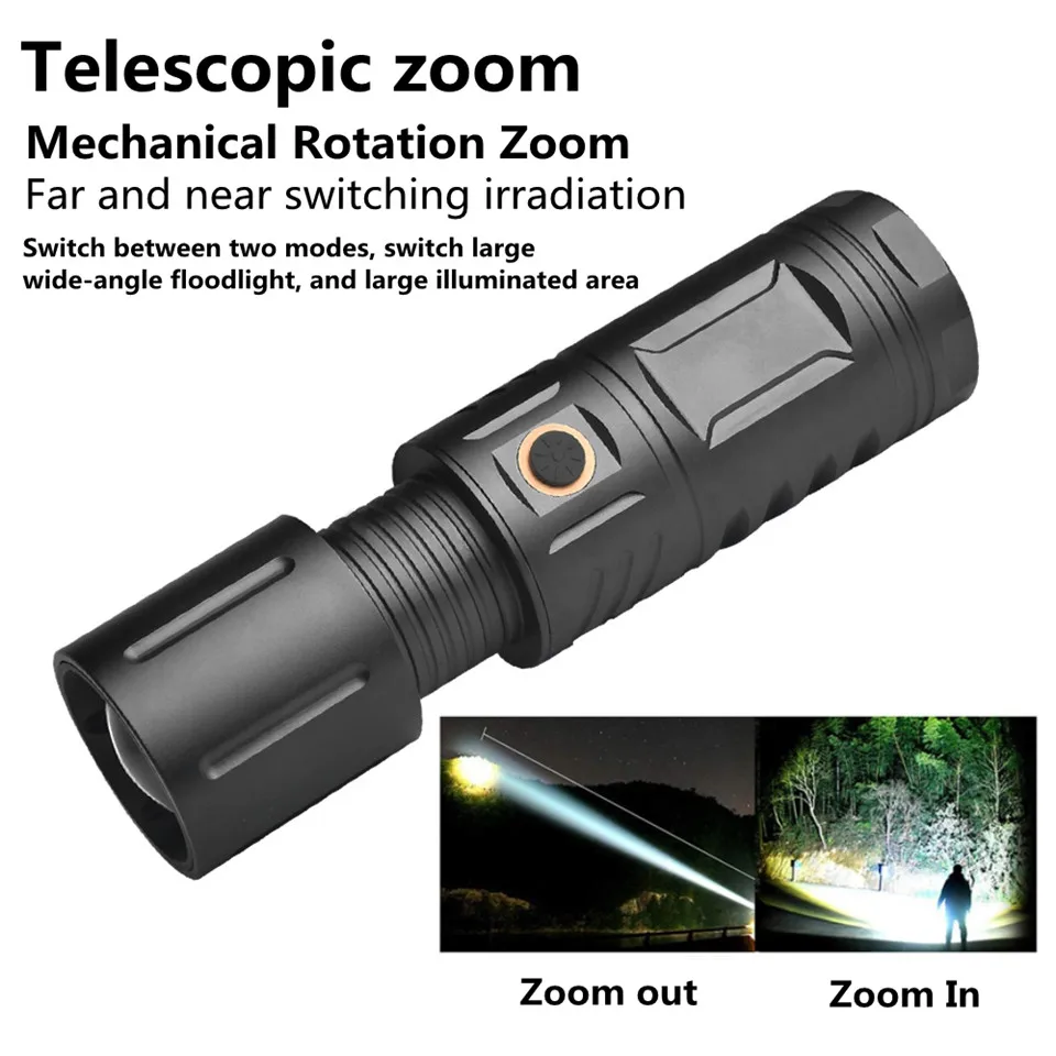 Strong Light Lamp T40 LED Flashlight USB Rechargeable Ultra-Bright Torch High Power Lantern Built-in 3*18650 Lithium Batteries