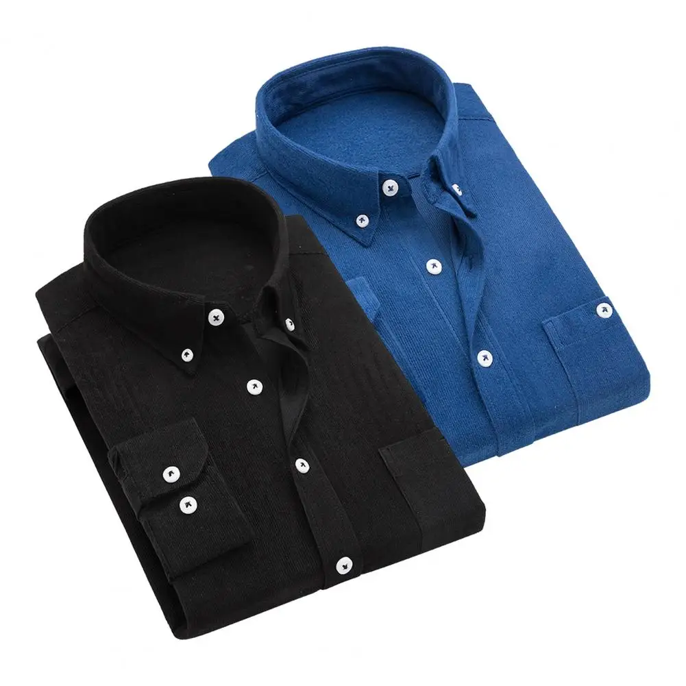 

Men Long Sleeve Shirt Stylish Men's Corduroy Slim Fit Shirts with Lapel Collar Long Sleeves Pockets for Office Workwear Casual