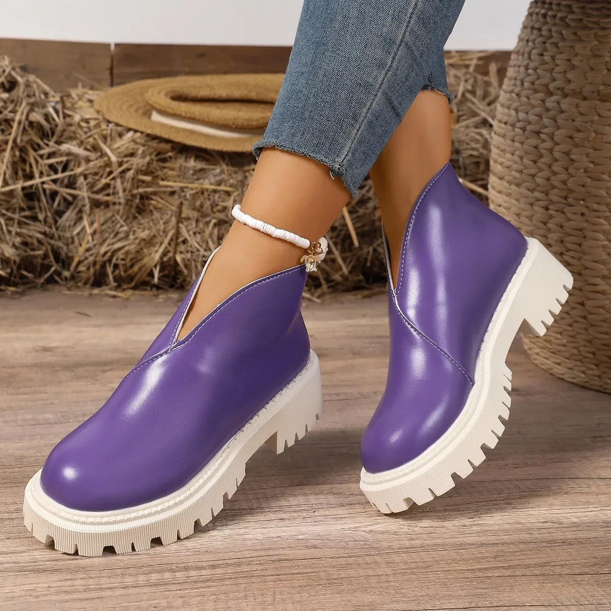 Winter-Damenstiefel mit mittelhohem Absatz, rutschfester Sohle und Reißverschluss hinten, modische High-Top-Schuhe, bequeme Outdoor-Sportschuhe. – Detail 7
