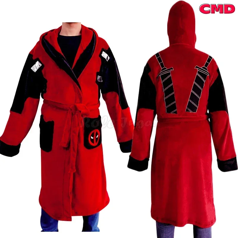 COS Movie Deadpool Bathrobe Cosplay Costume Men Women Halloween Christmas Flannel Hooded Pajamas Sleepwear C95M152