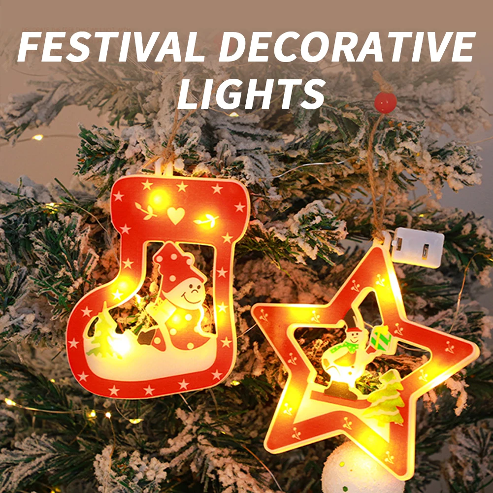 Christmas Decoration Window Light Hanging Ornaments Battery Christmas Window Lighted Decorations For New Year Decoration