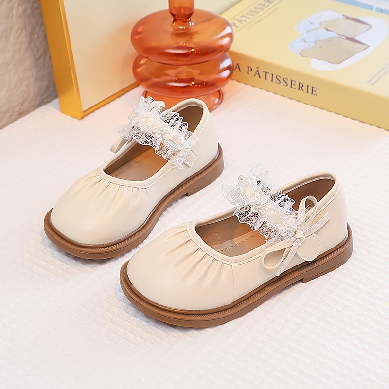 الفتيات الأميرة أداء أحذية الأطفال مطوي الدانتيل الزهور الحلو أحذية موضة أطفال أحذية من الجلد لحفل زفاف 2025 جديد #3