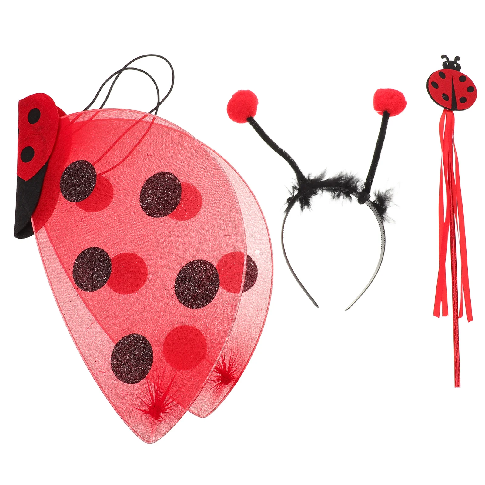 

1Set Ladybug Wings Costume Set Red Insect Wings Fairy Wand Antenna Headband Dress Up Halloween Cosplay Carnival Props