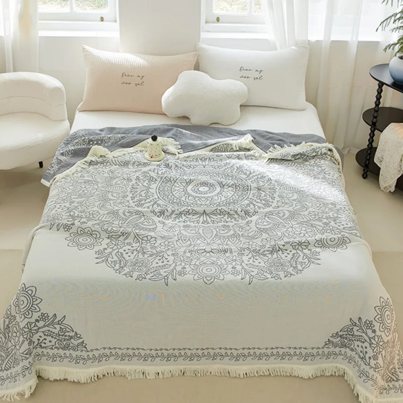 Cotton Plaid Blankets for Beds, Jacquard Bedspread, Thin Gauze, Four-layer Towel Quilt, Nap Air Conditioner, Home Bed Cover