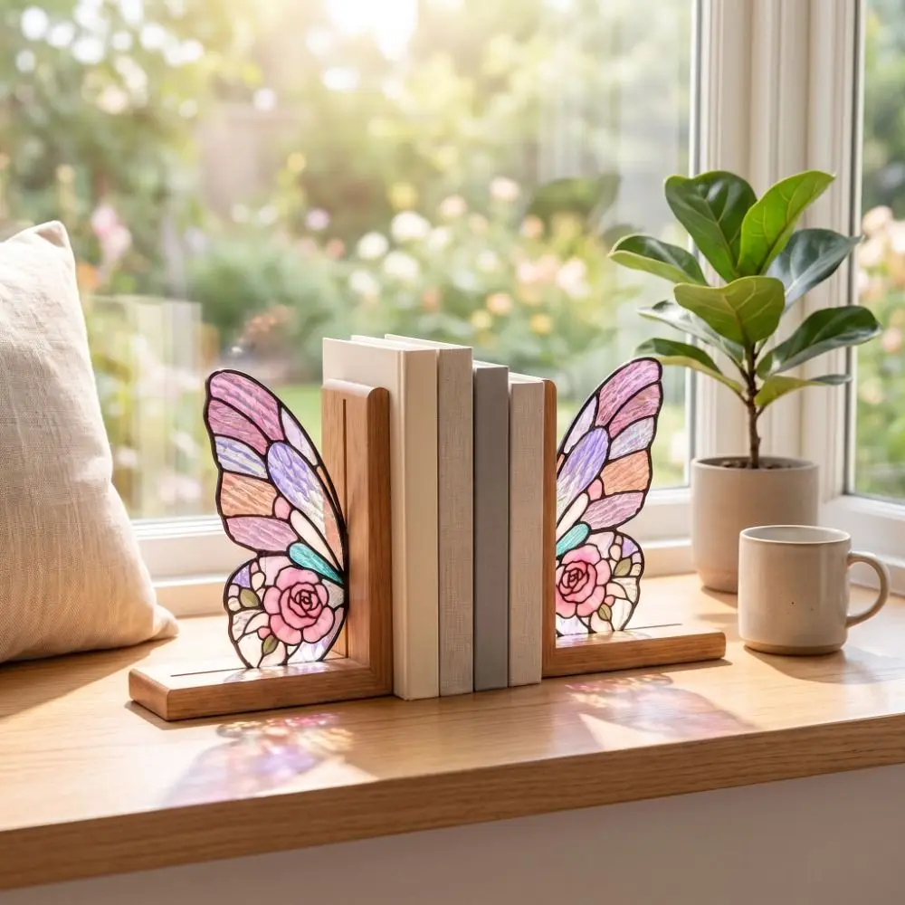 Display Colorful Butterfly Wings Bookend Set Acrylic Desktop Organizer Book Stand Decorative Book Ornaments Office Shelf