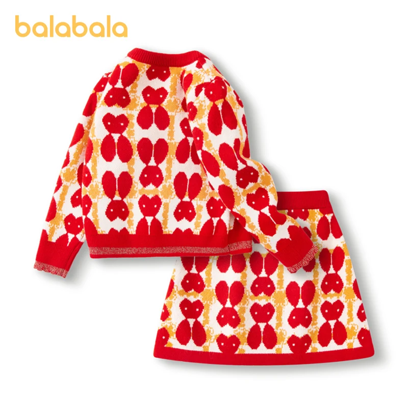 

Balabala Toddler Girl Long-sleeved Suit Fashionable New Year's Two-piece Sweater Skirt