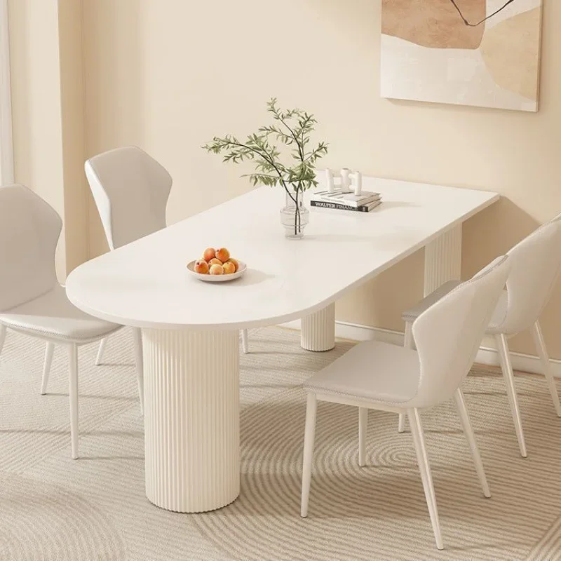 French cream dining table and chairs combined dining table small apartment household island integrated modern simple home