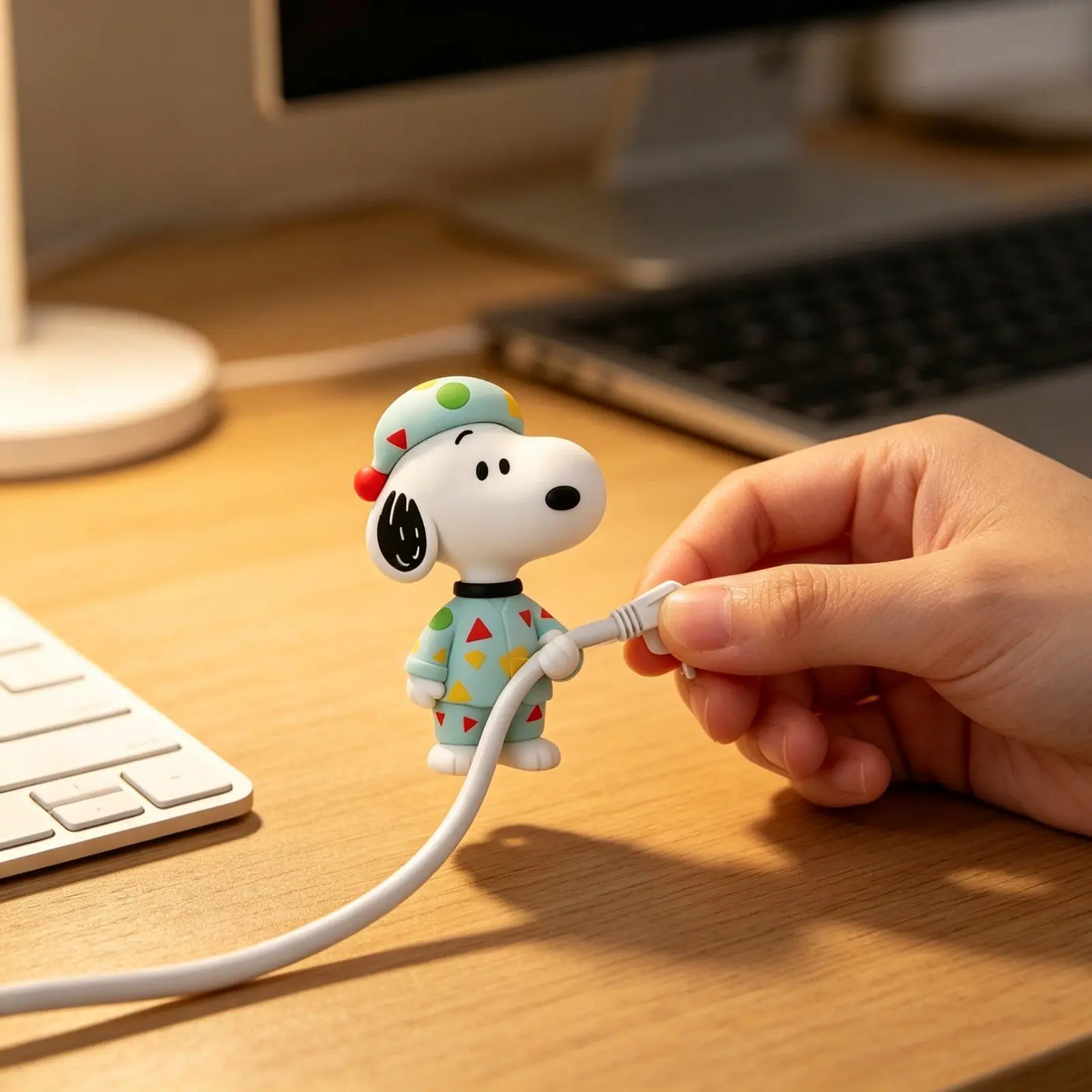 Kawaii Snoopy 3D Figurine Cable Holder Desktop Data Wire Organizer Cute Cartoon Charging Cable Bracket Desk Decoration Ornament view 4