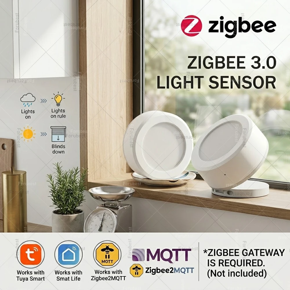 

Датчик освещенности Zigbee Smart Light Sensor: измеритель яркости, совместимый с Zigbee2MQTT, Tuya Smart Life, для автоматизации дома и сценариев работы