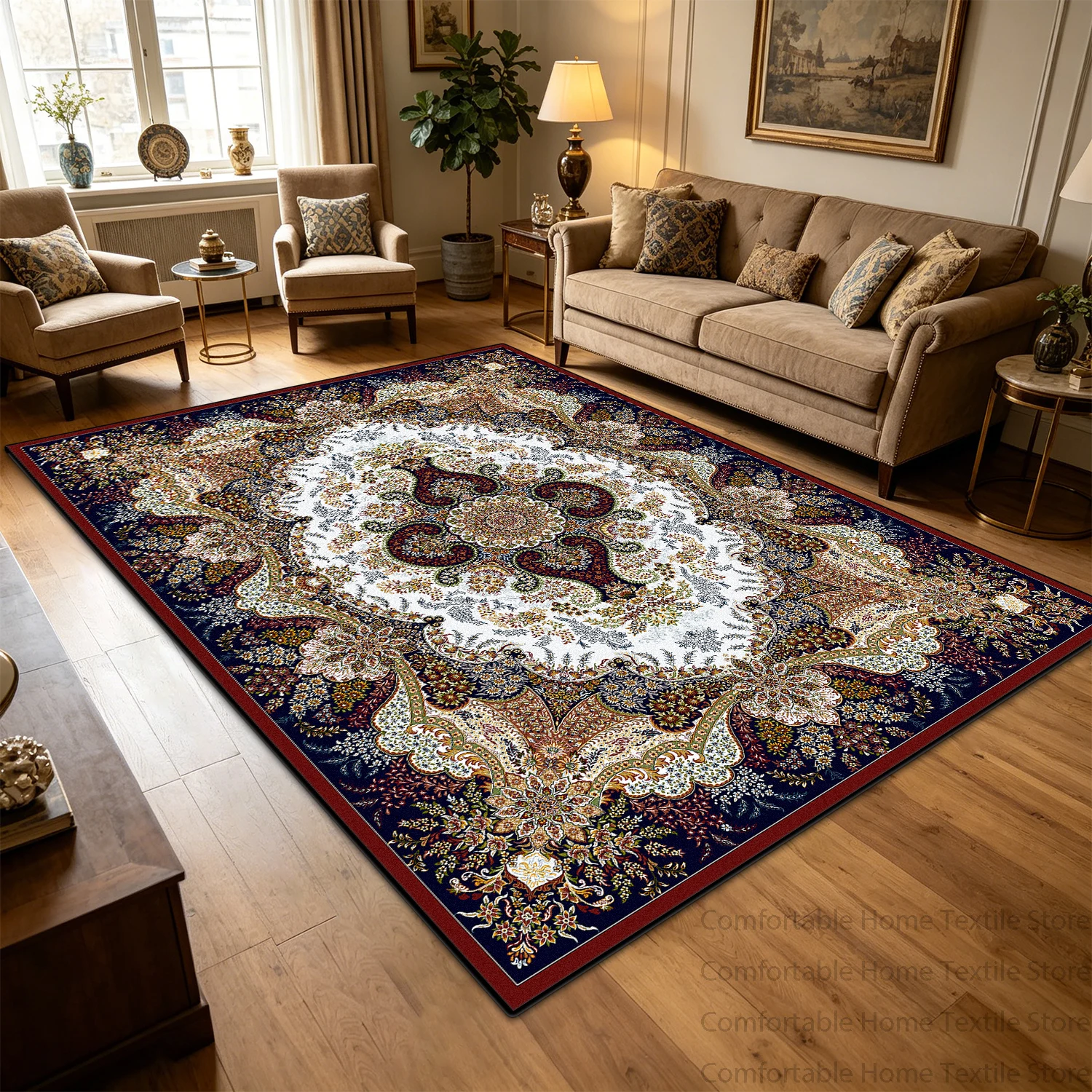 European American Style Retro Large Living Room Carpet Soft Entrance Door Mat Foldable Washable Large Size Coffee Tables Mat