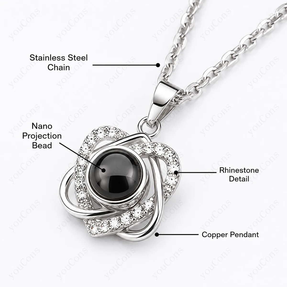 100 Languages I Love You Projection Necklace Double Heart Pendant With Multi Color Rose Gift Box Valentine's For Women Jewelry
