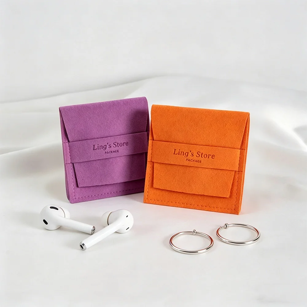 

50/100Pcs Orange Personalized Logo Microfiber Jewelry Packaging Bag Earring Ring Bracelet Pendant Organizer Pouch Wedding Favors