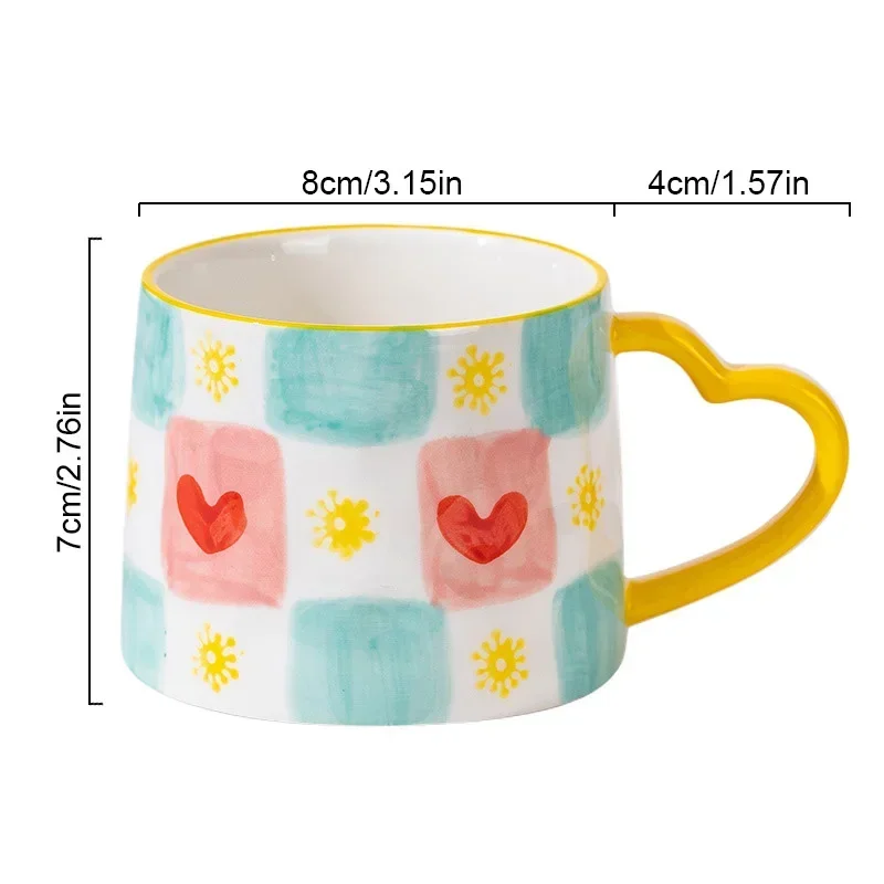 Cute INS style Ceramic Mug Creative Hand-Painted Love Heart Coffee Cup Couples Cup Breakfast Milk tea Mug Valentine\'s Day Gift
