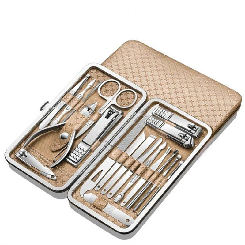 19pcs Professional Multifunctional Stainless Steel Nail Clipper Kits Portable Manicure Pedicure set with PU Bag