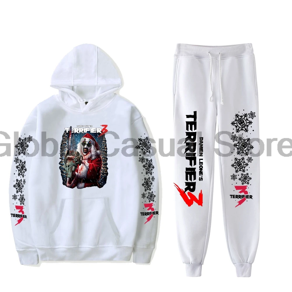 Terrifier 3 Movie Halloween Cosplay Hoodies Jogger Pants Two Piece Set Sweatshirts+Sweatpants Women Men's Set