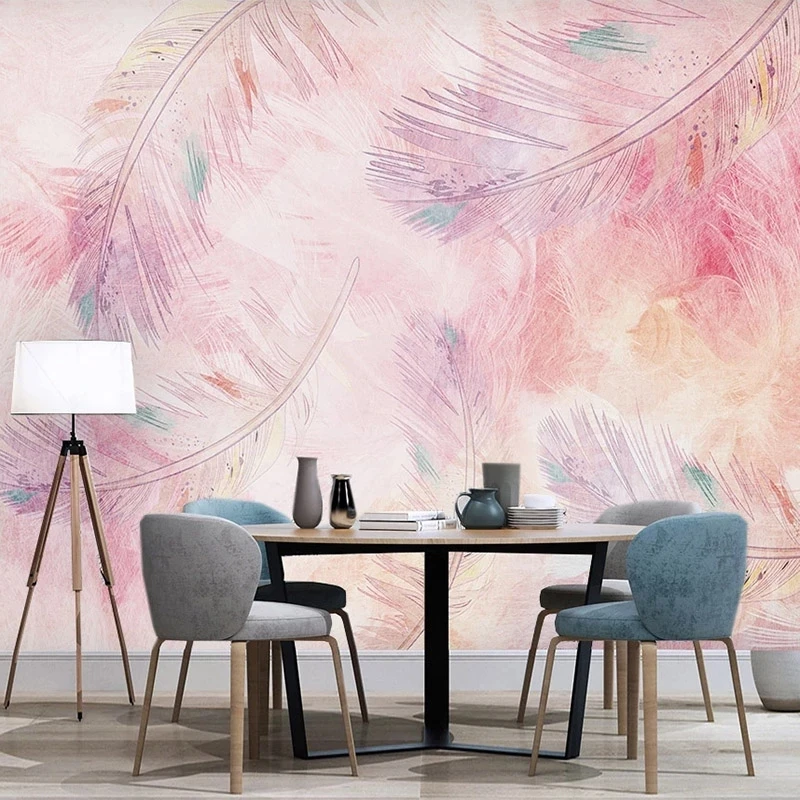 Custom 3D Pink Feather Cartoon Photo Mural Wallpaper Children Room Bedroom Living room sofa TV background wall restaurant Hotel