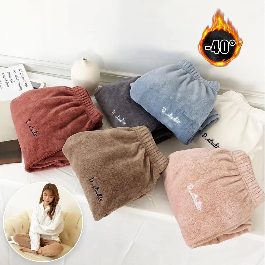 Cozy Embrace Coral Fleece Pants Women's Thick Plush Loungewear Warm Sleepwear with Stylish Home Design Winter Comfort Wear