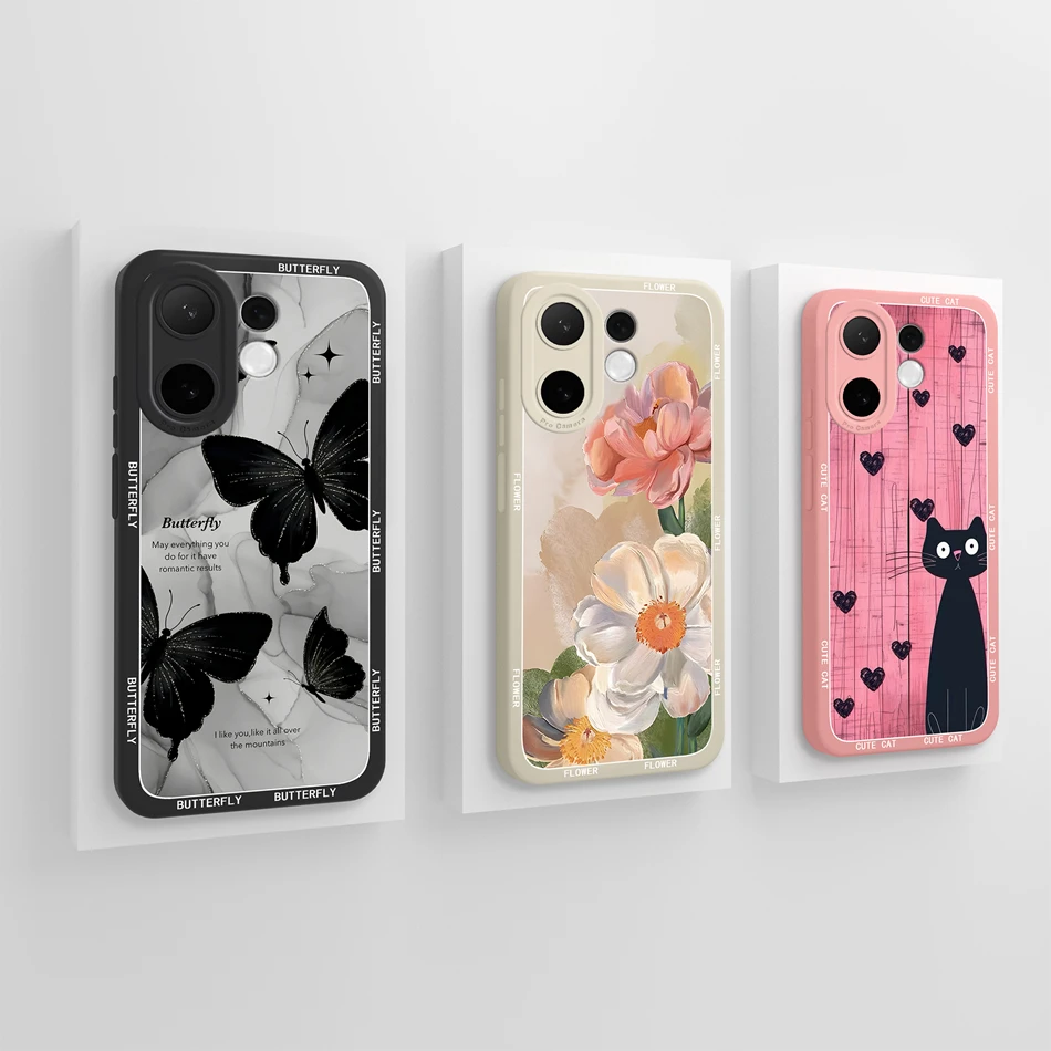 حافظة هاتف لهاتف Vivo V60 Lite 5G على شكل فراشة وردية ناعمة وناعمة من السيليكون السائل غطاء مضاد للسقوط لهاتف Vivo V 60 غطاء خفيف الوزن