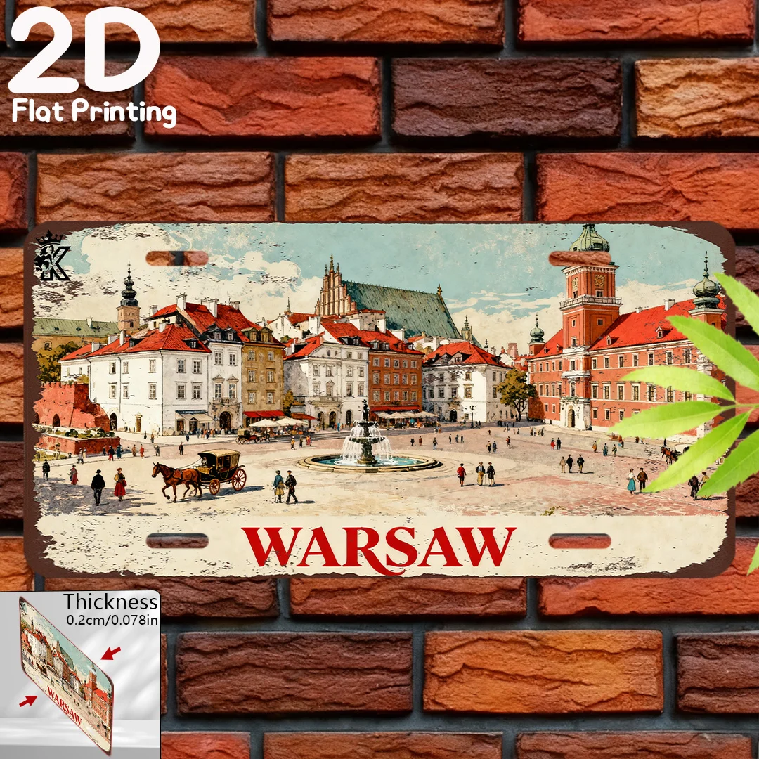 2D Flat Vintage Metal Sign Warsaw Poland 6x12 Inch Travel Themed Wall Decor Souvenir Gift For Home Decoration