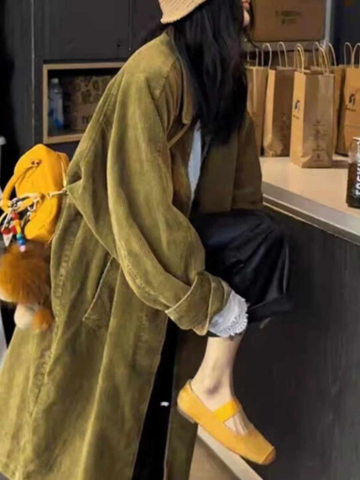 

Вельветовый женский кардиган в стиле ретро Jaet 2024, зимний свободный клетчатый открытый кардиган средней длины, топ для поездок на работу, Thiened Long Sve