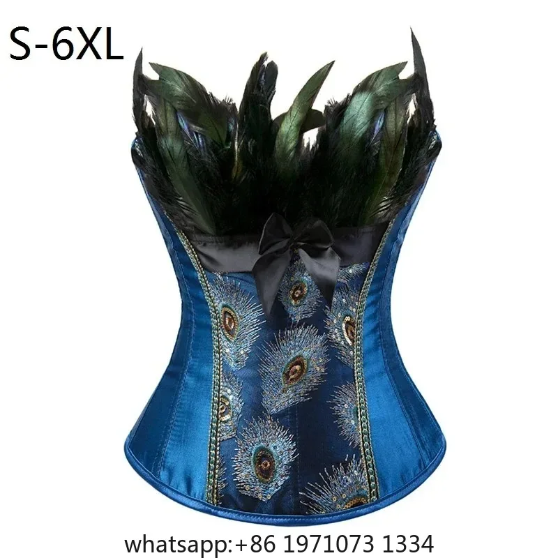 Caudatus Corsets and Bustiers Peacock Embroidery Princess Burlesque Overbust Corset Gothic Feather Clothing Body Shaper Bustier