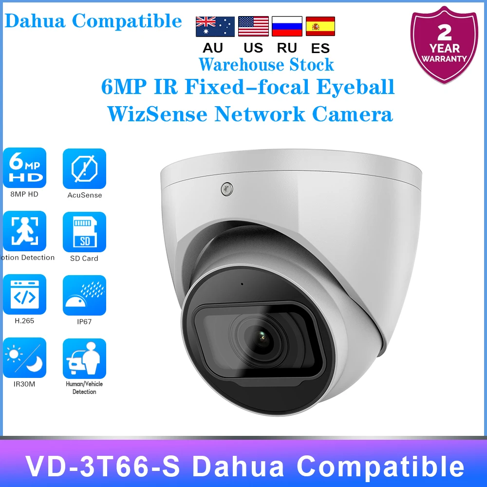 

Совместимая с Dahua VD-3T66-S 6-мегапиксельная IP-камера ИК-камера с фиксированным фокусным расстоянием Сетевая камера WizSense для глаз Встроенный ИК-светодиод ИК 30 м