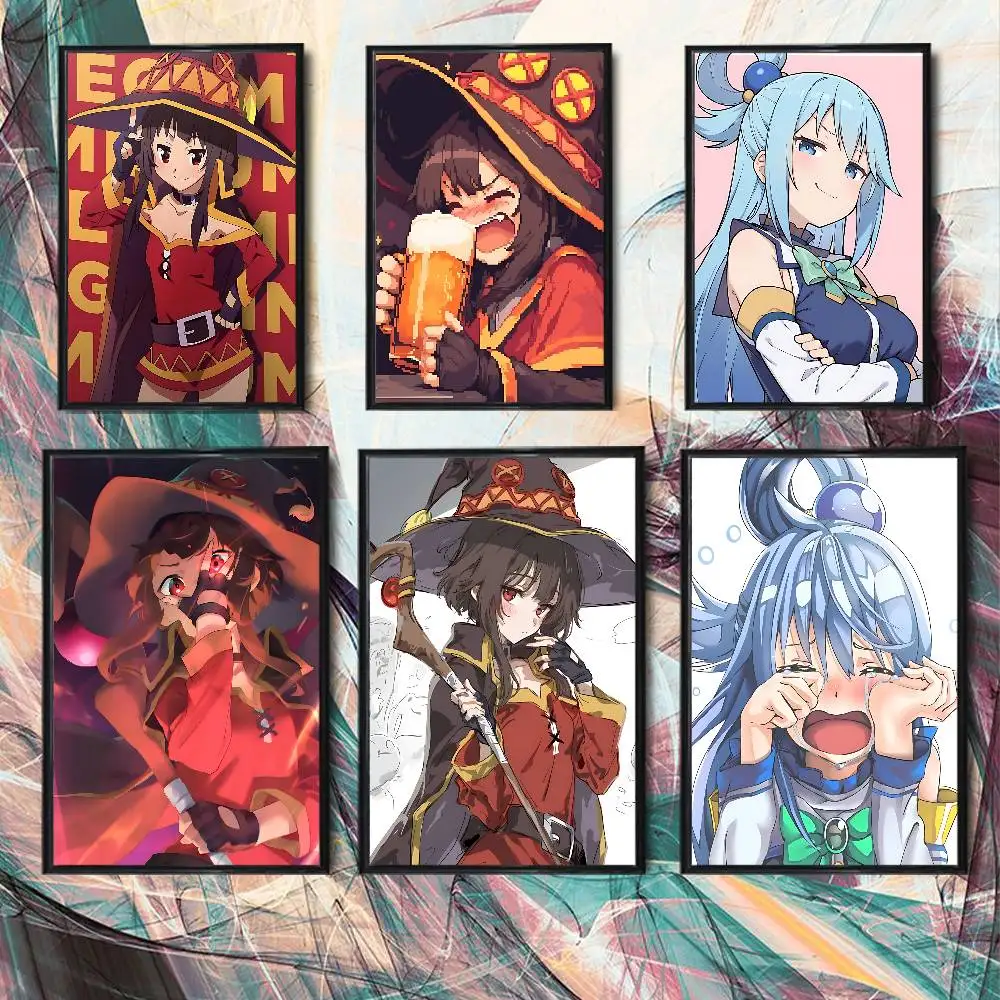 Goddess Aqua KonoSuba Megumin Poster HD Art Sticky Wall Waterproof Home Living Room Bedroom Bar