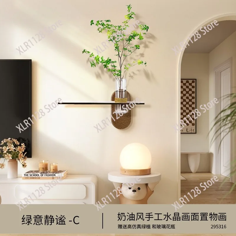 Cream Style Hydroponic Green Plants Wall Art Textured Canvas Painting for Living Room TV Background