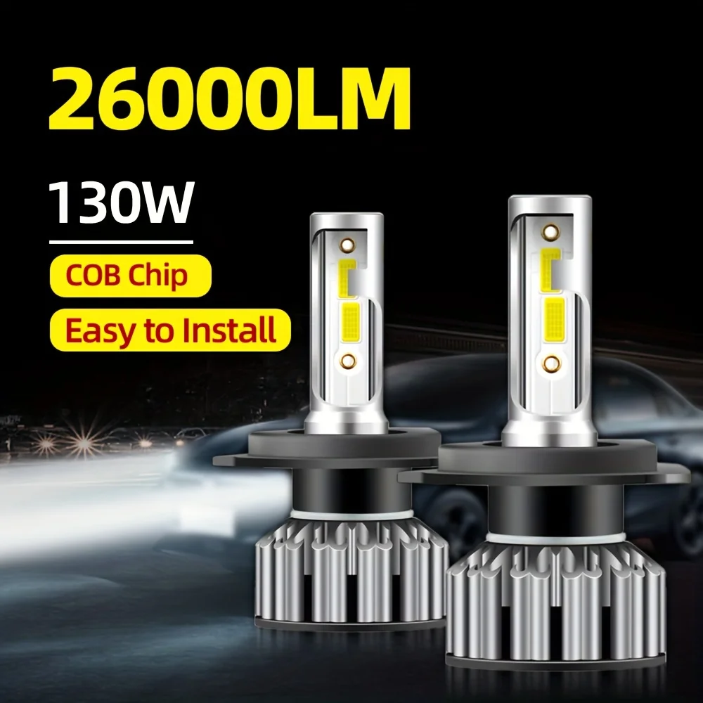 

2 шт. H4 светодиодные лампы для фар 26000LM 6500K Белый чип COB 360 ° Вращающийся светильник, независимая регулировка, простота установки