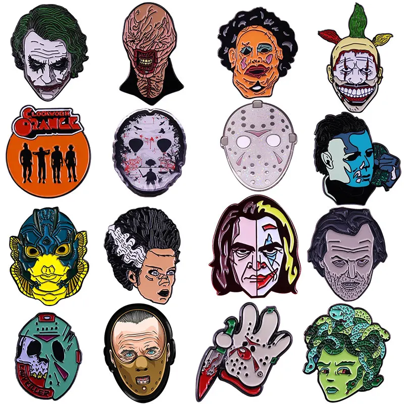 Halloween Horror Movie Ghost Horror Pin Badges Brooch Cute Anime Metal Lapel Pins for Backpacks Brooches Jewelry Accessories