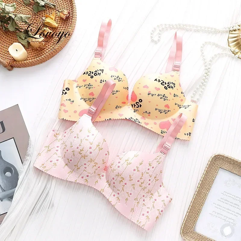 Women Flower Print Seamless Bra Sexy Lingerie Floral Push Up Bras One-Piece Underwear brasieres para mujer 주니어브라