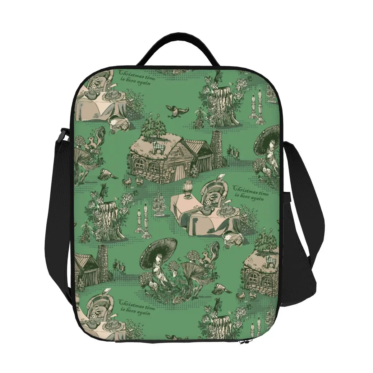 

Custom Christmas Cottage In Toile De Jouy Style Insulated Lunch Bags for School Office Portable Cooler Thermal Lunch Box Women