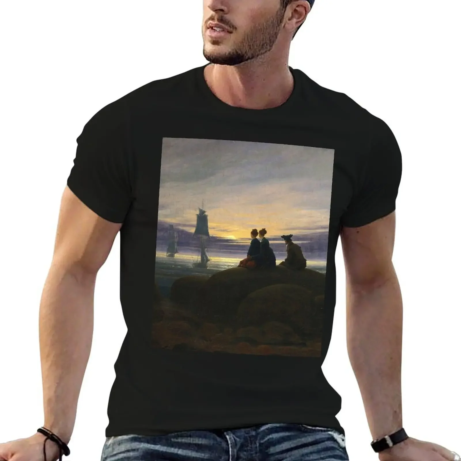 

Caspar David Friedrich - Moonrise Over The Sea T-Shirt anime tshirt blanks mens big and tall t shirts